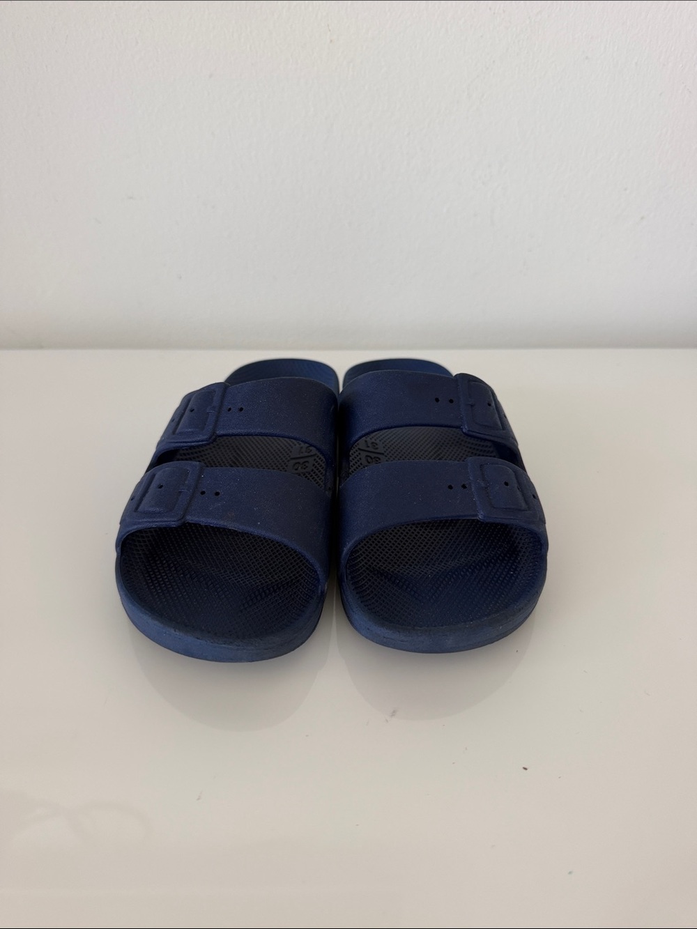 Kids Navy Double-Strap Slide Sandals with Adjustable Buckles